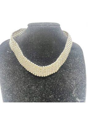 White House Black Market Choker Necklace Silver-Tone Mesh Woven Chain 12+4" NWOT